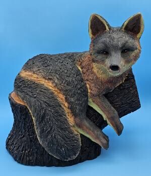 Enchanted Garden Large Polyresin Fox Sitting On A Tree Log Woodland Cottagecore